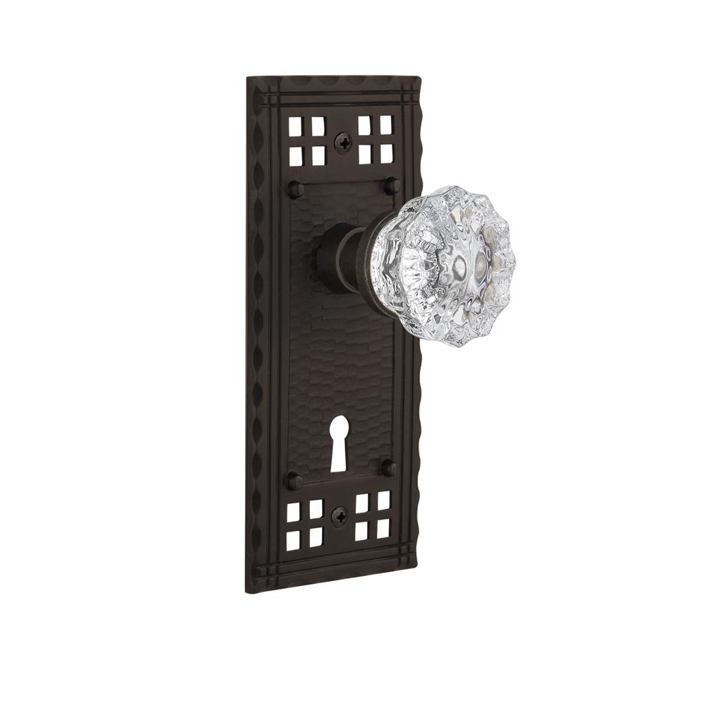 Nostalgic Warehouse 710053  Craftsman Plate with Keyhole Passage Crystal Glass Door Knob in Oil-Rubbed Bronze